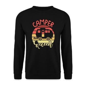 Camper Queen Camping Mom RV Cool Mütter Tag Retro - Unisex Pullover - Schwarz - Vorne - Alina (178cm) & Michal (187cm)