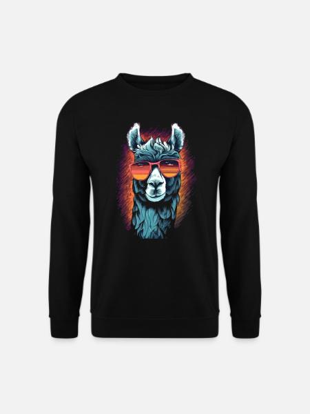 Lama mit Sonnenbrille Lama Trekking - Unisex Pullover - Schwarz