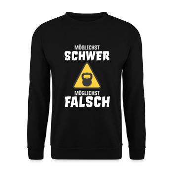 Möglichst schwer möglichst falsch Kraftsport Gym - Unisex Pullover - Schwarz - Vorne - Alina (178cm) & Michal (187cm)