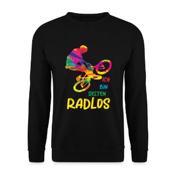 MTB Fahrer Mountainbike Ich Bin Selten Radlos - Unisex Pullover - Schwarz - Vorne - Alina (178cm) & Michal (187cm)
