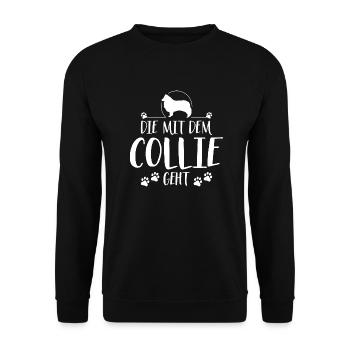 DIE MIT COLLIE Langhaar GEHT Hundespruch Wilsigns - Unisex Pullover - Schwarz - Vorne - Alina (178cm) & Michal (187cm)
