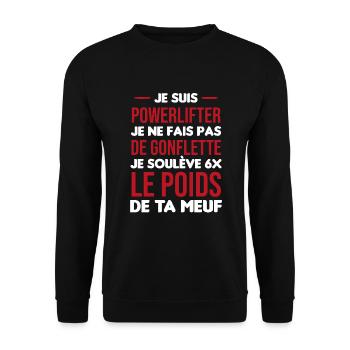 cadeau phrase drôle powerlifting mec solide - Sweat-shirt Unisexe - noir - Devant - Alina (178cm) & Michal (187cm)