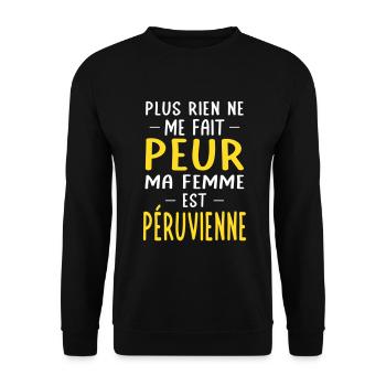 Rien ne me fait peur ma femme est Péruvienne - Sweat-shirt Unisexe - noir - Devant - Alina (178cm) & Michal (187cm)