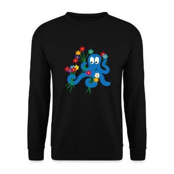 Krake mit Blumen - Oktopus - Unisex Pullover - Schwarz - Vorne - Alina (178cm) & Michal (187cm)
