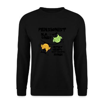 Eulen Pensionist - na und? - Unisex Pullover - Schwarz - Vorne - Alina (178cm) & Michal (187cm)