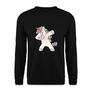 Dabbing Unicorn Einhorn - Unisex Pullover - Schwarz - Vorne - Alina (178cm) & Michal (187cm)