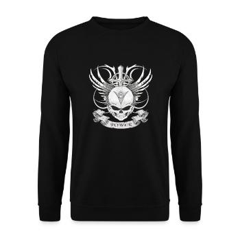V8 Logo mit Skull im Tattoo Design - Unisex Pullover - Schwarz - Vorne - Alina (178cm) & Michal (187cm)