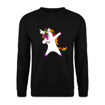 dabbing unicorn Einhorn in Regenbogenfarben lgbt - Unisex Pullover - Schwarz - Vorne - Alina (178cm) & Michal (187cm)