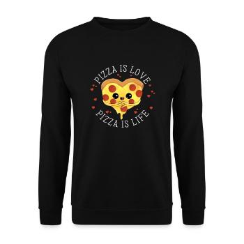 Pizza is love Pizza is life - Salami Pizza Liebe - Unisex Sweatshirt - black - Front - Alina (178cm) & Michal (187cm)