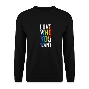 Love who you Want LGBTQ GAY Pride Rainbow FLAG - Unisex Pullover - Schwarz - Vorne - Alina (178cm) & Michal (187cm)