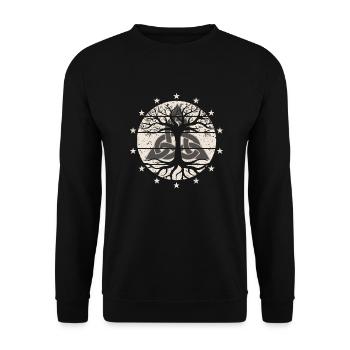Weltenbaum der nordischen Mythologie - Unisex Pullover - Schwarz - Vorne - Alina (178cm) & Michal (187cm)