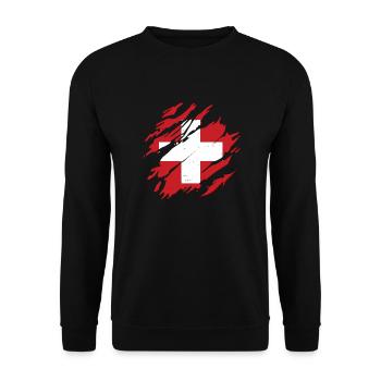 Switzerland Flag Cracks Scratches Scratch Marks CH - Unisex Sweatshirt - black - Front - Alina (178cm) & Michal (187cm)
