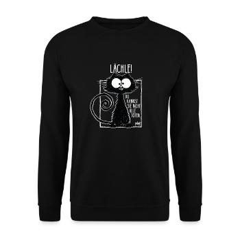 Lächle du kannst sie nicht alle töten Katzenmotiv - Unisex Pullover - Schwarz - Vorne - Alina (178cm) & Michal (187cm)