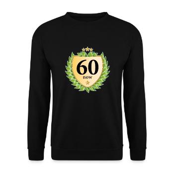 60. Geburtstag Wappen Lorbeerkranz goldene Sterne - Unisex Pullover - Schwarz - Vorne - Alina (178cm) & Michal (187cm)