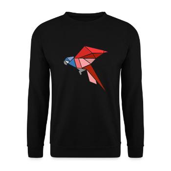 Origami Papagei Illustration Geschenkidee - Unisex Pullover - Schwarz - Vorne - Alina (178cm) & Michal (187cm)