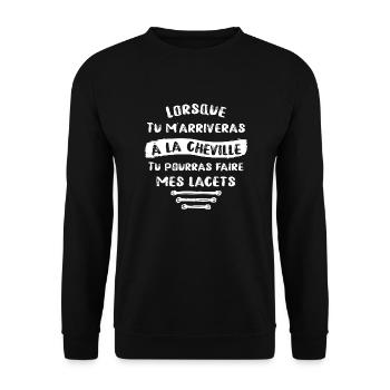 Lorsque tu m'arriveras à la cheville - humour - Sweat-shirt Unisexe - noir - Devant - Alina (178cm) & Michal (187cm)