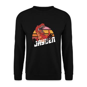 JAYDEN - Beautiful boy name with T-REX Dino - Unisex Sweatshirt - black - Front - Alina (178cm) & Michal (187cm)