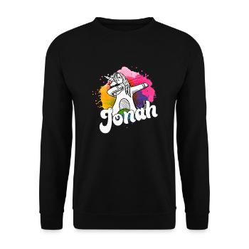 JONAH - Beautiful Boy Name with Cool Unicorn - Unisex Sweatshirt - black - Front - Alina (178cm) & Michal (187cm)