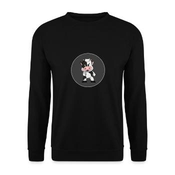 Kuh zeigt Finger auf Dich - Unisex Pullover - Schwarz - Vorne - Alina (178cm) & Michal (187cm)