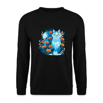 Blauer Wolf in den Blumen T-Shirt - Unisex Pullover - Schwarz - Vorne - Alina (178cm) & Michal (187cm)
