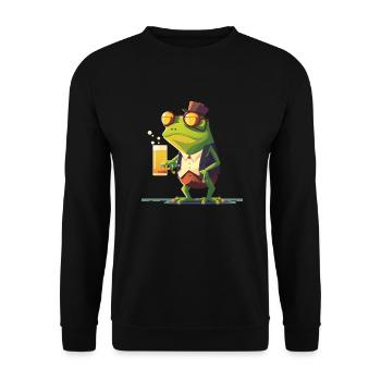 Lustiger Frosch mit Zylinder und Bier - Unisex Pullover - Schwarz - Vorne - Alina (178cm) & Michal (187cm)
