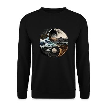 Ying et Yang Nature Design Montagnes Vagues de la goutte de mer - Sweat-shirt Unisexe - noir - Devant - Alina (178cm) & Michal (187cm)