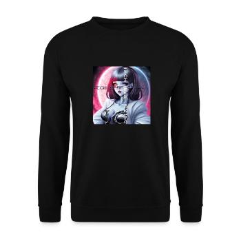 🌙 Umarme das Neon-Mondlicht 🌙 - Unisex Pullover - Schwarz - Vorne - Alina (178cm) & Michal (187cm)