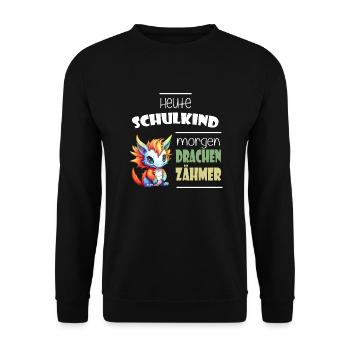 Einschulung Schulkind Drachen - Unisex Pullover - Schwarz - Vorne - Alina (178cm) & Michal (187cm)