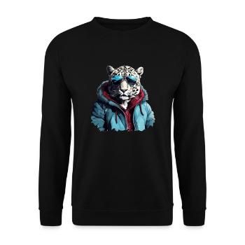 Streetstyle Schneeleopard | Leoparden-Liebhaber - Unisex Pullover - Schwarz - Vorne - Alina (178cm) & Michal (187cm)