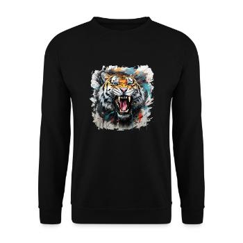 Tiger Design Tiger Head - Unisex Sweatshirt - black - Front - Alina (178cm) & Michal (187cm)