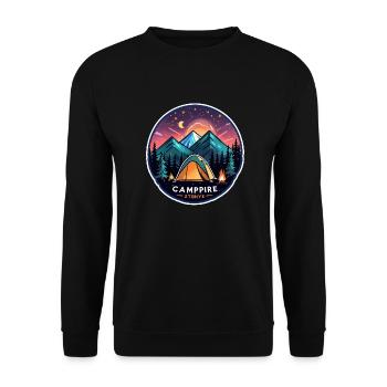 Camping, Zelt und Lagerfeuer - Unisex Pullover - Schwarz - Vorne - Alina (178cm) & Michal (187cm)