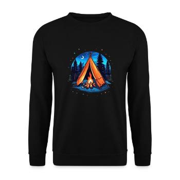Camping, Zelt und Lagerfeuer - Unisex Pullover - Schwarz - Vorne - Alina (178cm) & Michal (187cm)