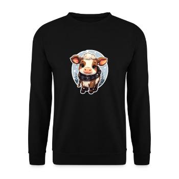 Kälbchen im Winter mit Schal - Unisex Pullover - Schwarz - Vorne - Alina (178cm) & Michal (187cm)
