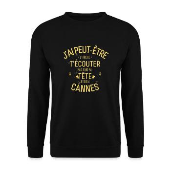 Mentalement je suis à Cannes - Sweat-shirt Unisexe - noir - Devant - Alina (178cm) & Michal (187cm)