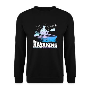 Kayaking where stillness speaks louder than Chaos - Unisex Pullover - Schwarz - Vorne - Alina (178cm) & Michal (187cm)