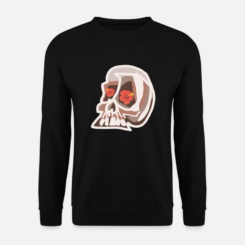 Totenkopf mit Hibiskus Blüten - Unisex Pullover - Schwarz