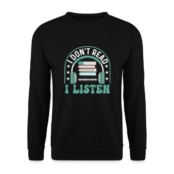 Aficionado du livre audio : Je ne lis pas, j’écoute - Sweat-shirt Unisexe - noir - Devant - Alina (178cm) & Michal (187cm)