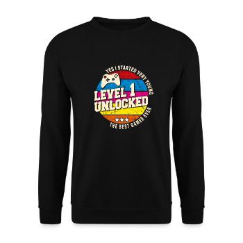 Original 2023 Vintage Level 1 Unlock - Unisex Sweatshirt - black - Front - Alina (178cm) & Michal (187cm)