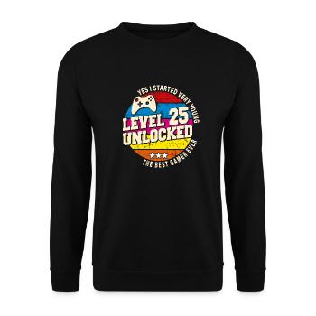 Original 1999 Vintage Level 25 Freischalten - Unisex Pullover - Schwarz - Vorne - Alina (178cm) & Michal (187cm)
