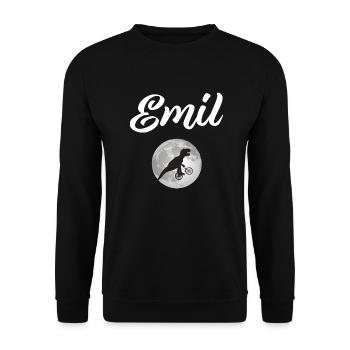 EMIL - Beautiful boy name with dinosaur - Unisex Sweatshirt - black - Front - Alina (178cm) & Michal (187cm)