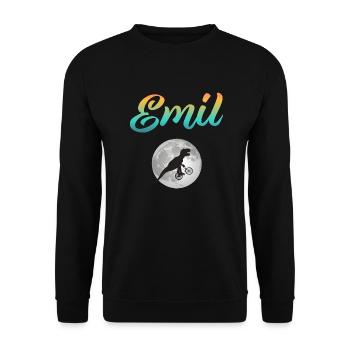 EMIL - Beautiful boy name with dinosaur - Unisex Sweatshirt - black - Front - Alina (178cm) & Michal (187cm)