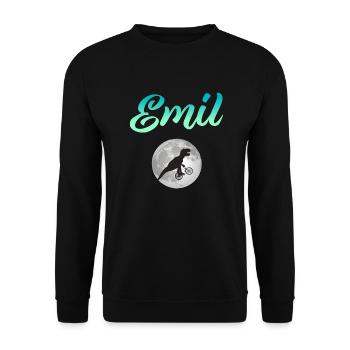 EMIL - Beautiful boy name with dinosaur - Unisex Sweatshirt - black - Front - Alina (178cm) & Michal (187cm)