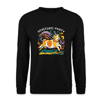 Kuh-Party mit Herefords - Unisex Pullover - Schwarz - Vorne - Alina (178cm) & Michal (187cm)