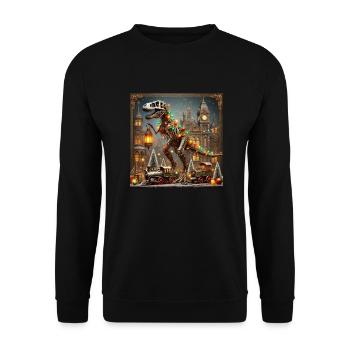 Steampunk T-Rex Dinosaurier Weihnachten Dino - Unisex Pullover - Schwarz - Vorne - Alina (178cm) & Michal (187cm)