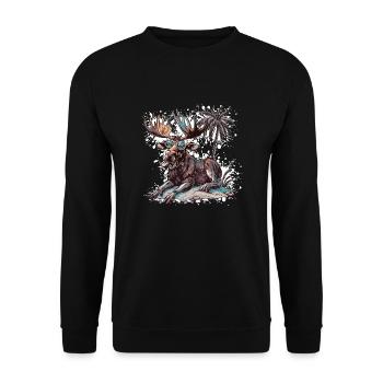 Elch Insel Palme - Unisex Pullover - Schwarz - Vorne - Alina (178cm) & Michal (187cm)
