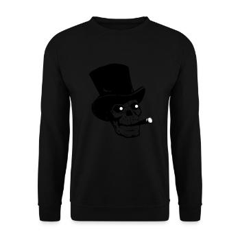 Totenkopf mit Hut und Zigarre - Unisex Pullover - Schwarz - Vorne - Alina (178cm) & Michal (187cm)
