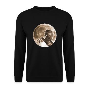 Magisches Einhorn, Vollmond Mond, Space - Unisex Pullover - Schwarz - Vorne - Alina (178cm) & Michal (187cm)
