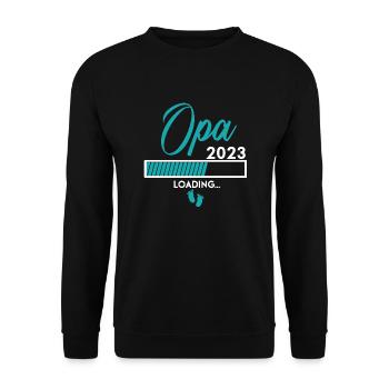Ich werde Opa 2023 - Babyfüsse mit Loading Screen - Unisex Pullover - Schwarz - Vorne - Alina (178cm) & Michal (187cm)