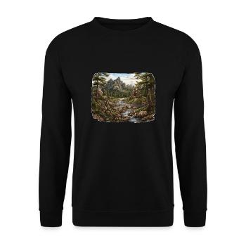 Landschaft - Illustration - Unisex Pullover - Schwarz - Vorne - Alina (178cm) & Michal (187cm)