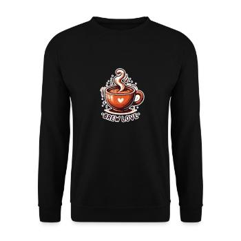 Brew Love - Kaffeetasse Illustration - Unisex Pullover - Schwarz - Vorne - Alina (178cm) & Michal (187cm)